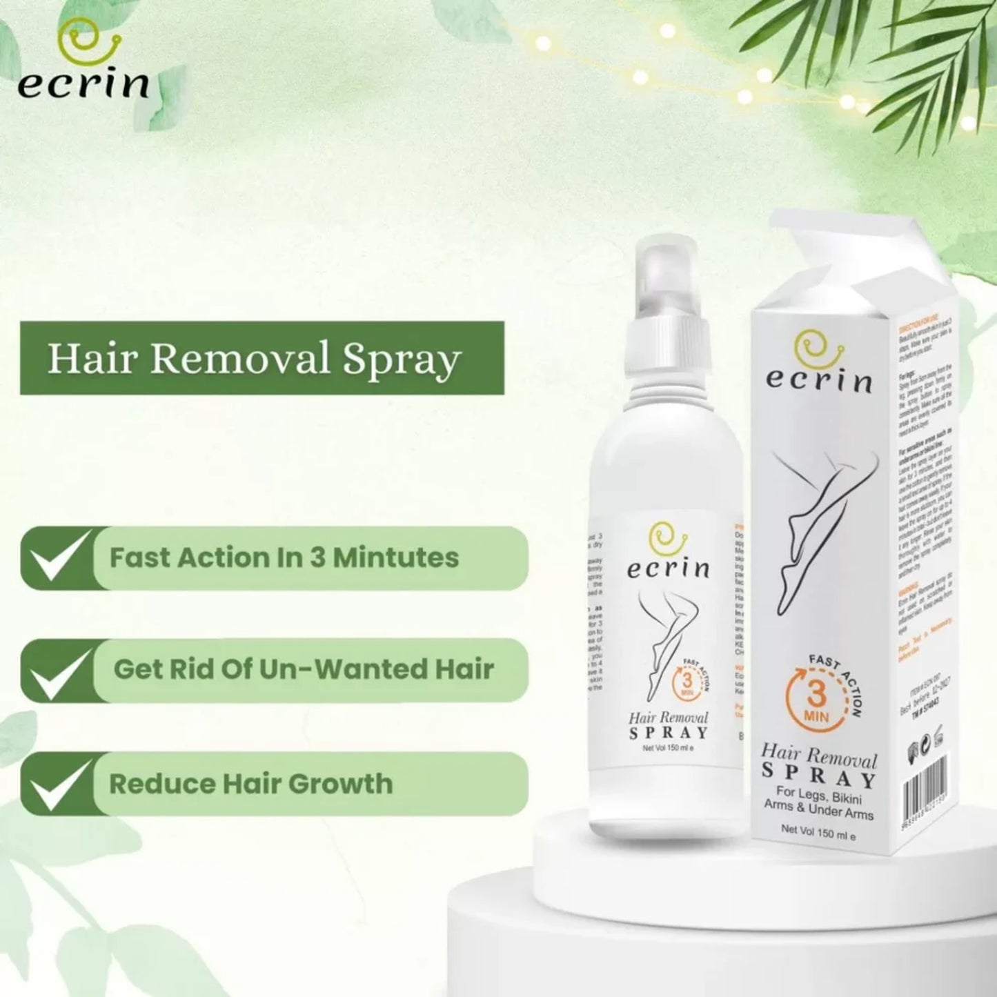 New Ecrin Hair Removal Foaming Spray - Advance Formula with Refreshing Fragrance (100ml)