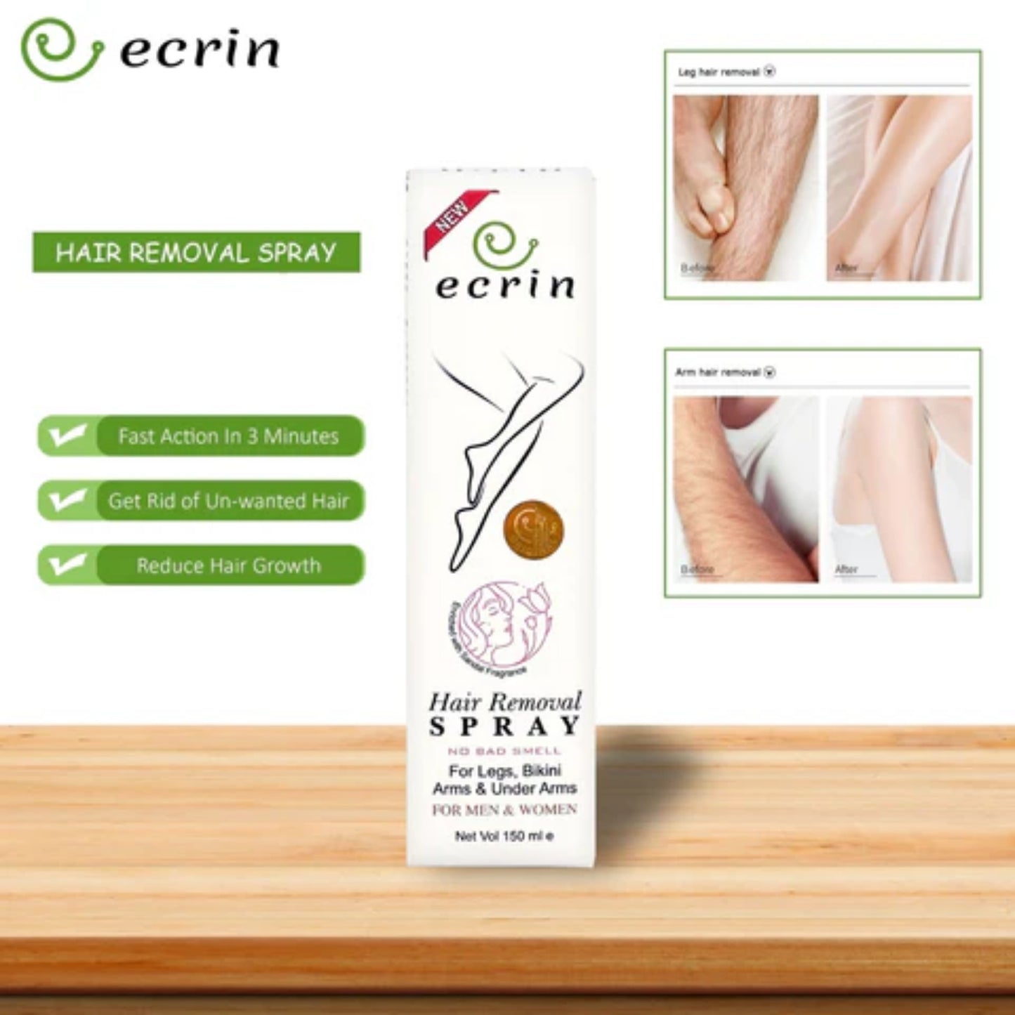 New Ecrin Hair Removal Foaming Spray - Advance Formula with Refreshing Fragrance (100ml)
